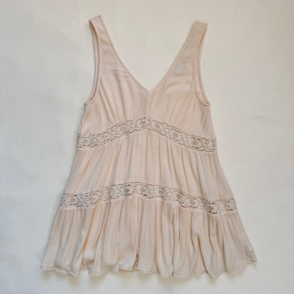American Eagle boho cream lace tiered oversized V neck tunic tank • size XS